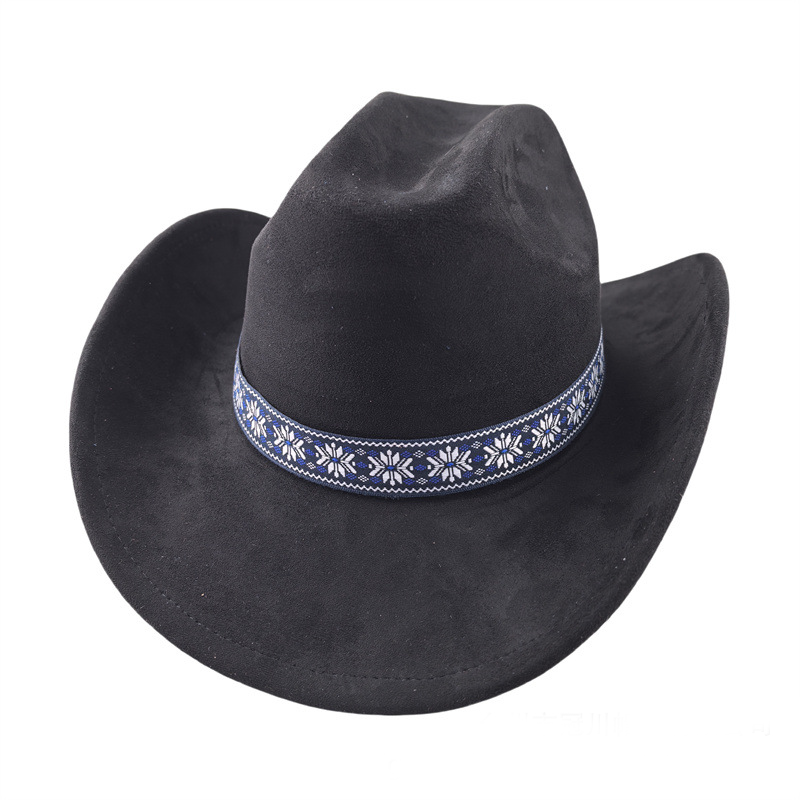 Suede Stylish Western Cowboy Hat With Embroidered Band-Unitsen