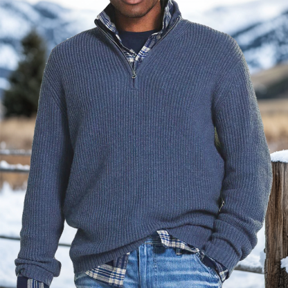 Men's Retro Quarter Zip Collar Western Style Knitted Sweater Pullover-Unitsen
