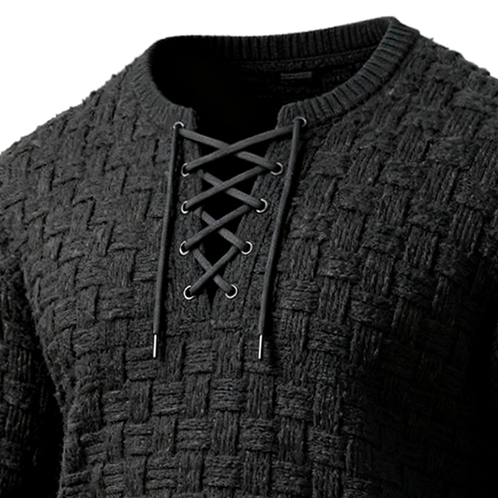 Men's Woven Basketweave Lace-Up Sweater-Unitsen