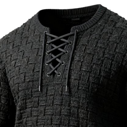 Men's Woven Basketweave Lace-Up Sweater-Unitsen