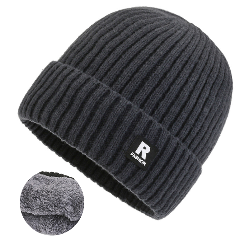 1pc Men's Korean Style Warm Knitted Hat Fleece Lined Beanie Winter Cap Hat-Unitsen