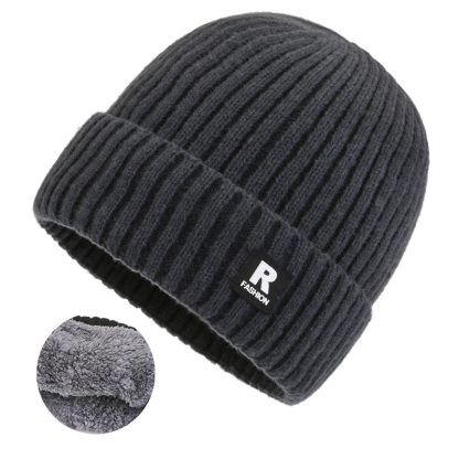 1pc Men's Korean Style Warm Knitted Hat Fleece Lined Beanie Winter Cap Hat-Unitsen