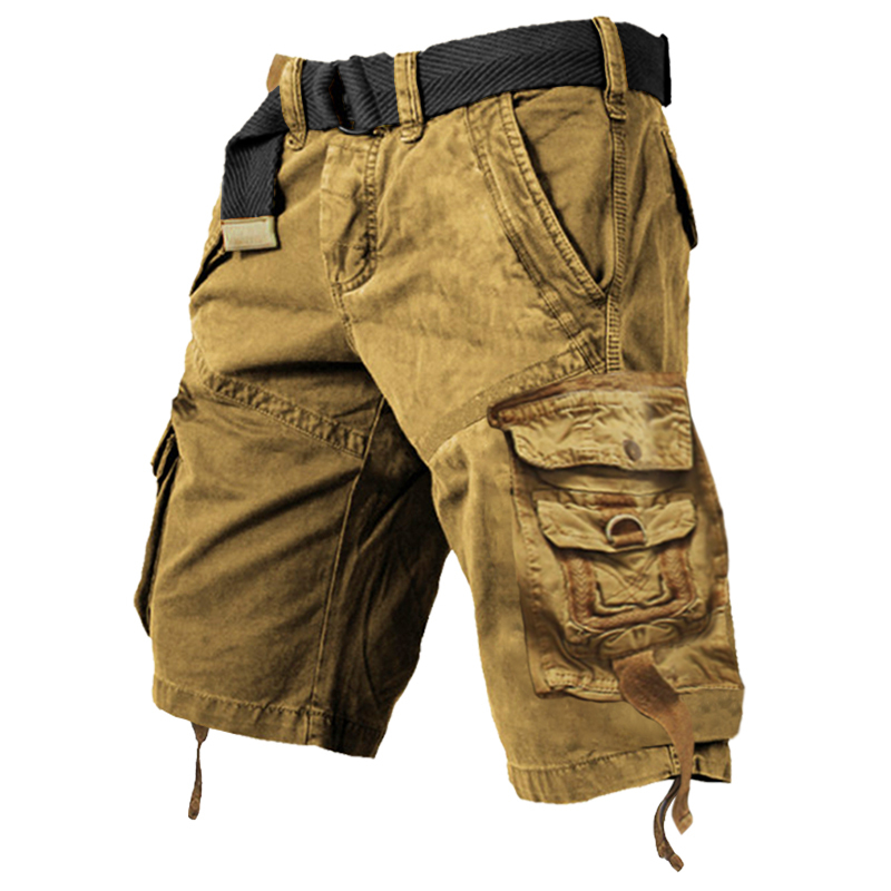 Men's Vintage Multi-pocket Drawstring Cotton Cargo Shorts-Unitsen