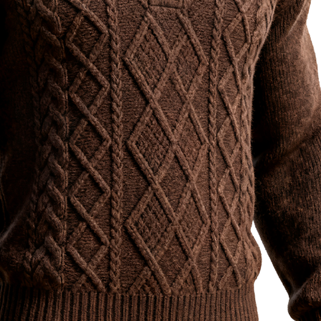 Men's Western Cable Knit Button-Up Sweater Brown-Unitsen