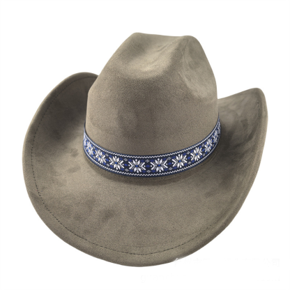 Suede Stylish Western Cowboy Hat With Embroidered Band-Unitsen