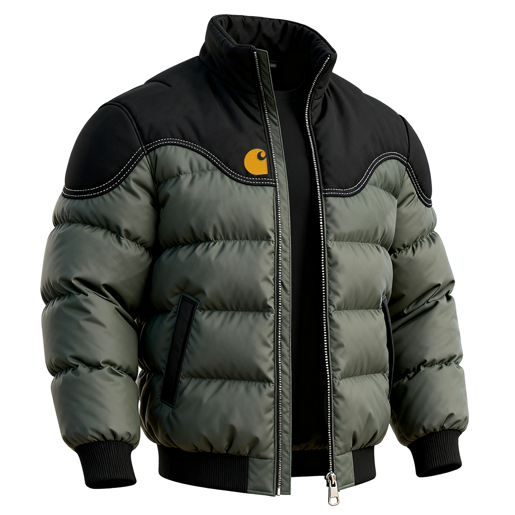 Men's Winter Puffer Jacket With Black And Olive Green Design-Unitsen