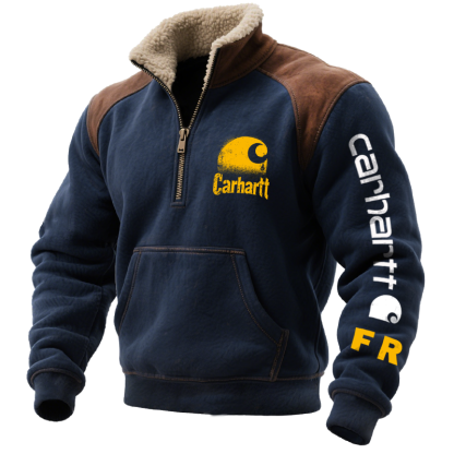 Men's Vintage Western Quarter-zip Fleece Collar Sweatshirt-Unitsen