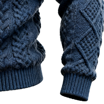 Men's Western Thick Cable Knit Sweater With Lace-Up Front Navy Blue-Unitsen