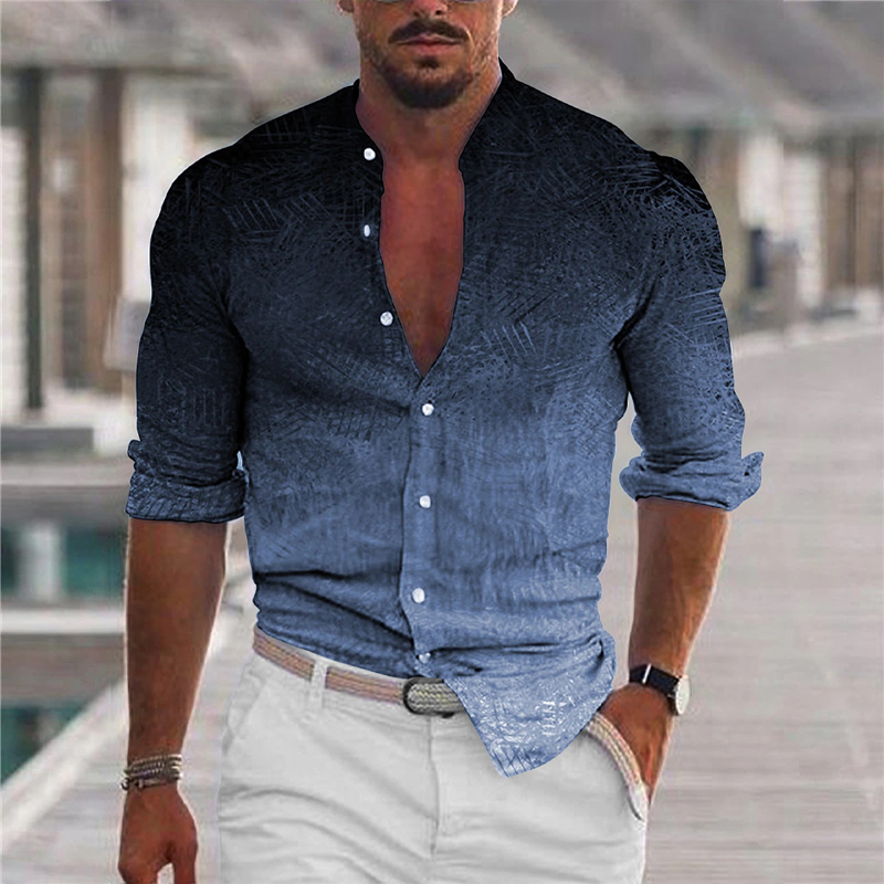 Men's Shirt Gray 3D Print Outdoor Street Long Sleeve Button-Down Print Casual Breathable-Unitsen