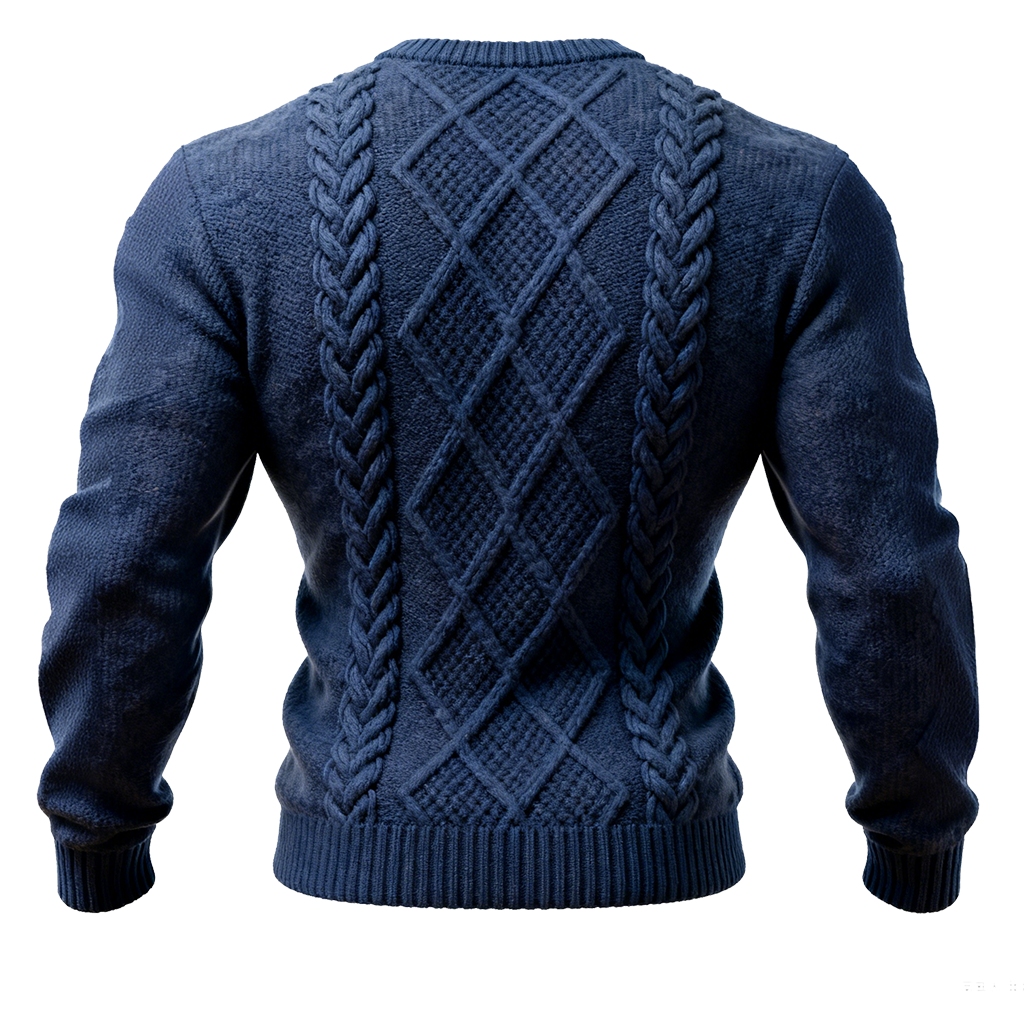 Men's Classic Cable Knit Sweater In Deep Blue Crew Neck-Unitsen