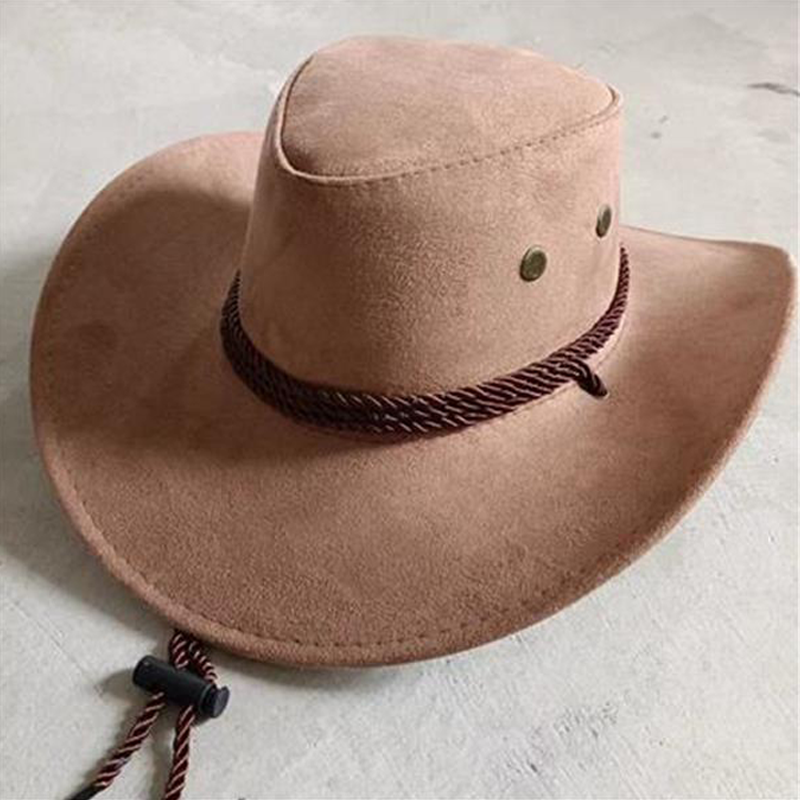 Men's Wide Brim Suede Western Rope Rider Cowboy Hat-Unitsen