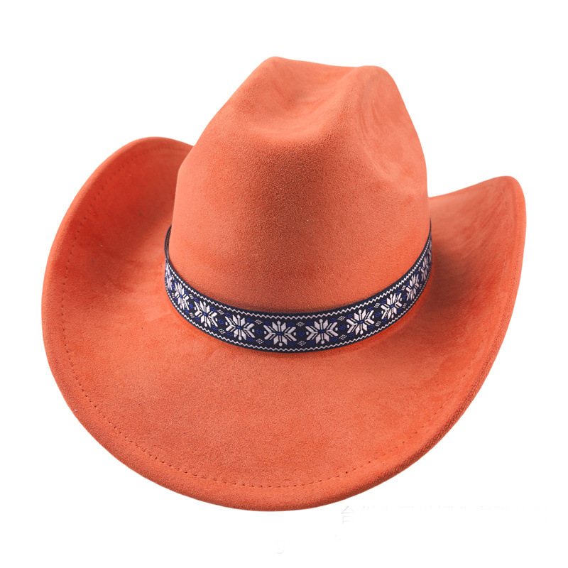 Suede Stylish Western Cowboy Hat With Embroidered Band-Unitsen