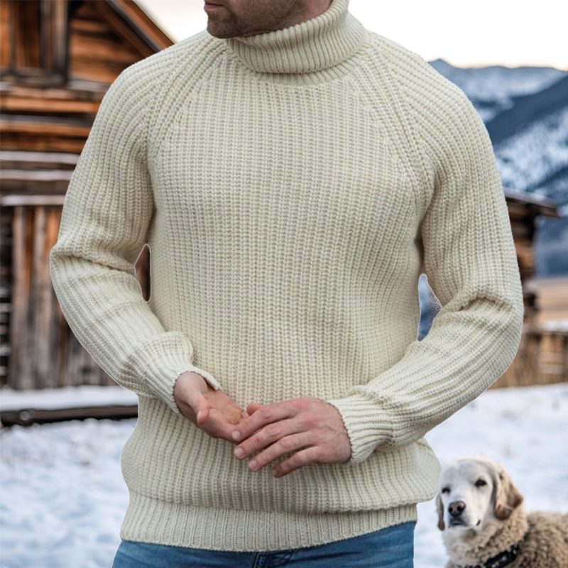 Men's Retro Western Style Knitted Sweater Turtleneck Pullover Off-white-Unitsen