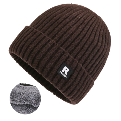 1pc Men's Korean Style Warm Knitted Hat Fleece Lined Beanie Winter Cap Hat-Unitsen