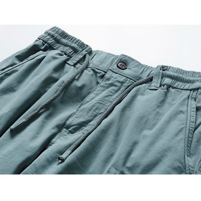 Men's Elastic Waist Drawstring Pocket Micro-Stretch Cotton Sports Cargo Shorts-Unitsen