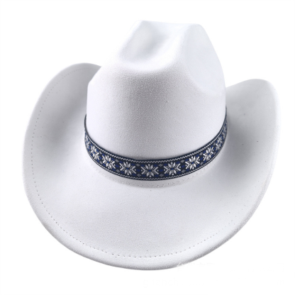 Suede Stylish Western Cowboy Hat With Embroidered Band-Unitsen