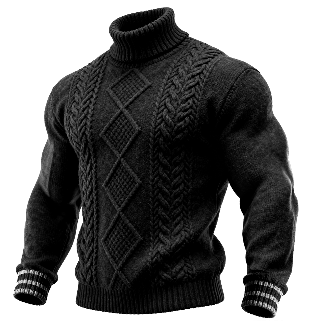 Men's Country Classic Cable Knit Turtleneck Sweater Black-Unitsen