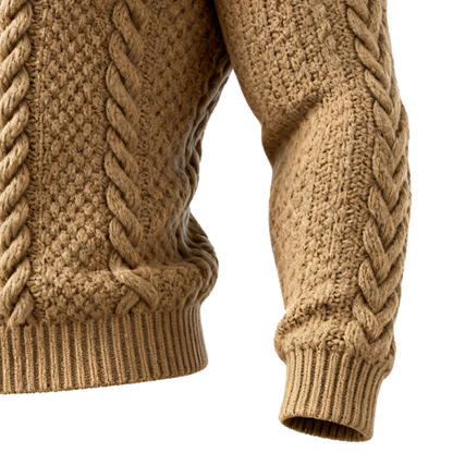 Men's Classic Cable Knit Cardigan Sweate Sweater Lapel In Beige-Unitsen