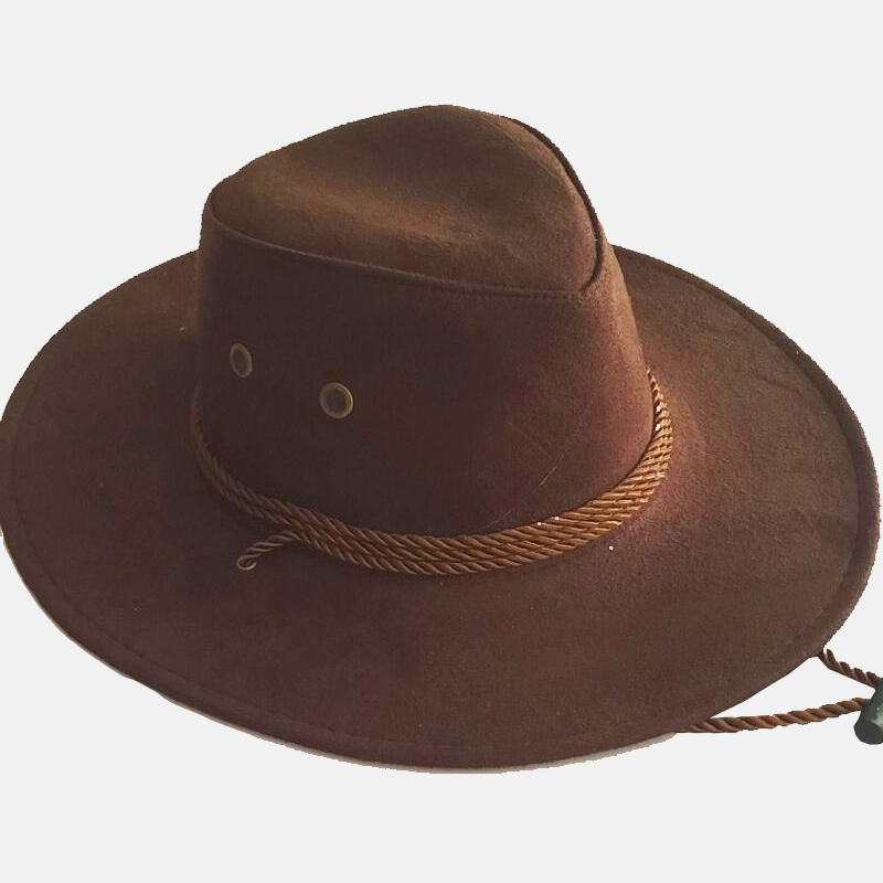 Men's Wide Brim Suede Western Rope Rider Cowboy Hat-Unitsen