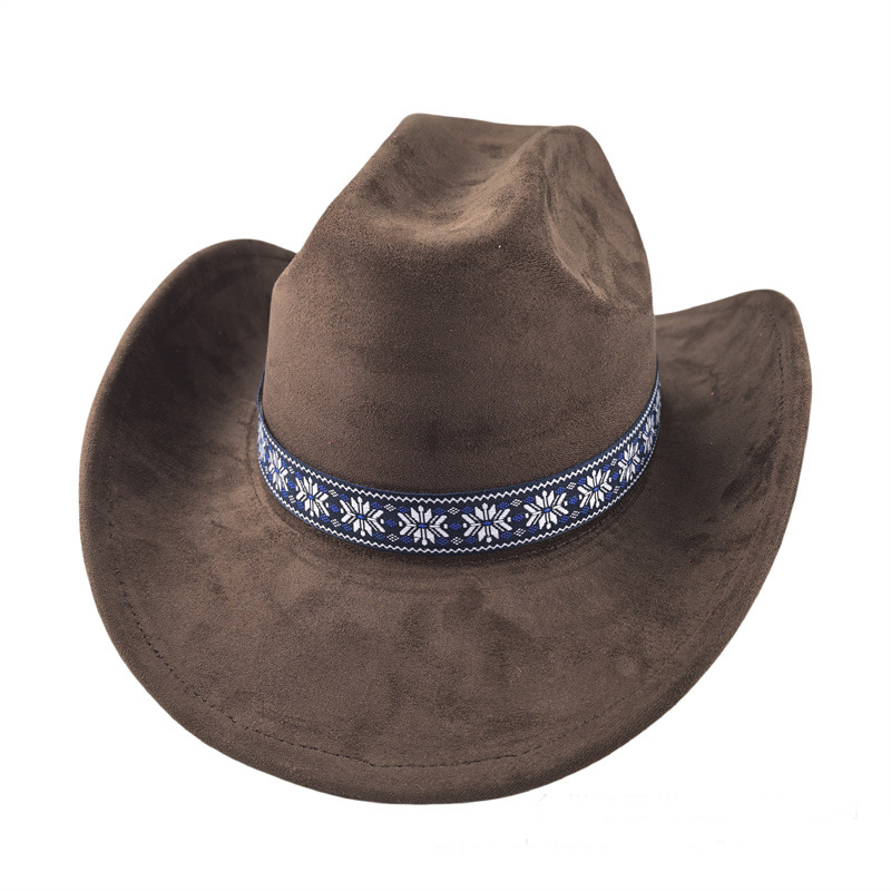 Suede Stylish Western Cowboy Hat With Embroidered Band-Unitsen
