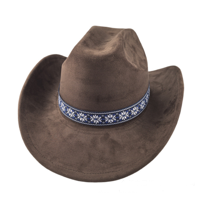 Suede Stylish Western Cowboy Hat With Embroidered Band-Unitsen