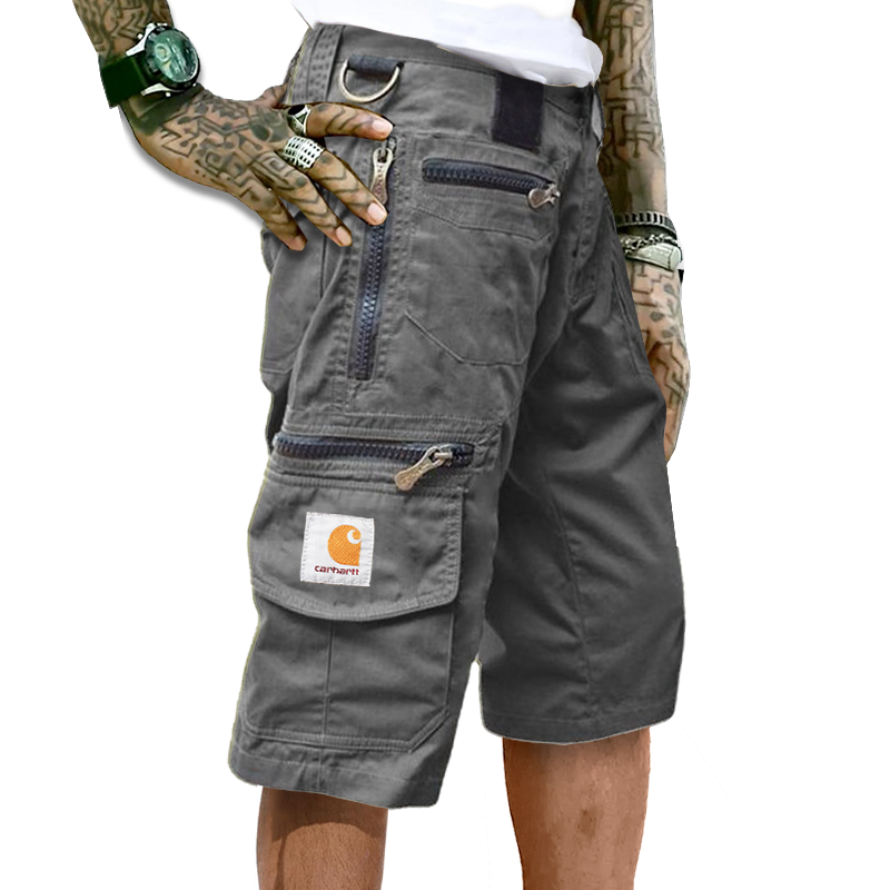 Men's Vintage Multi-Pocket Zipper Utility Cargo Shorts-Unitsen