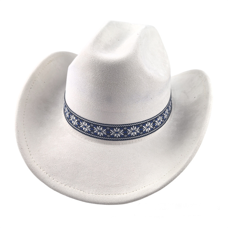 Suede Stylish Western Cowboy Hat With Embroidered Band-Unitsen