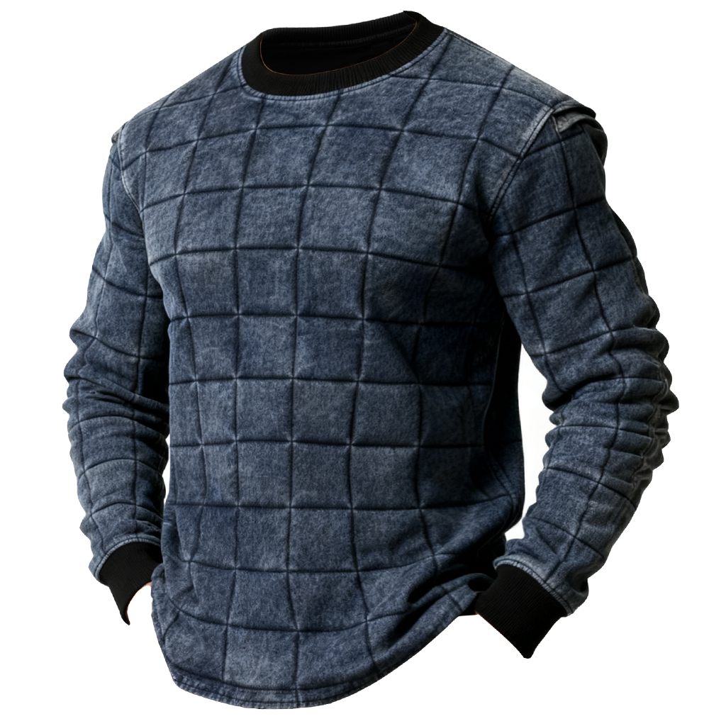 Men's Vintage 3D Quilted Print Crew Neck Sweatshirt
