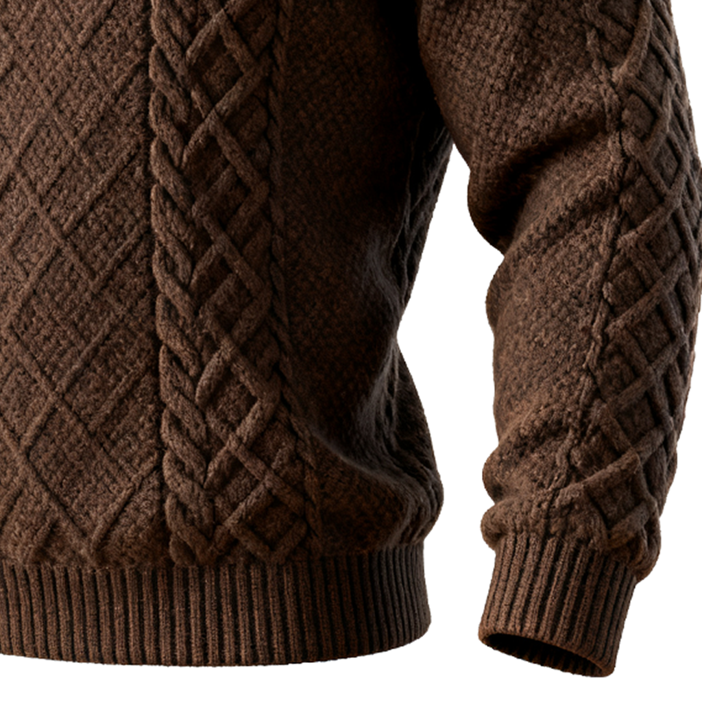 Men's Argyle Diamond Pattern Brown Cable Knit Half-Zip Sweater-Unitsen