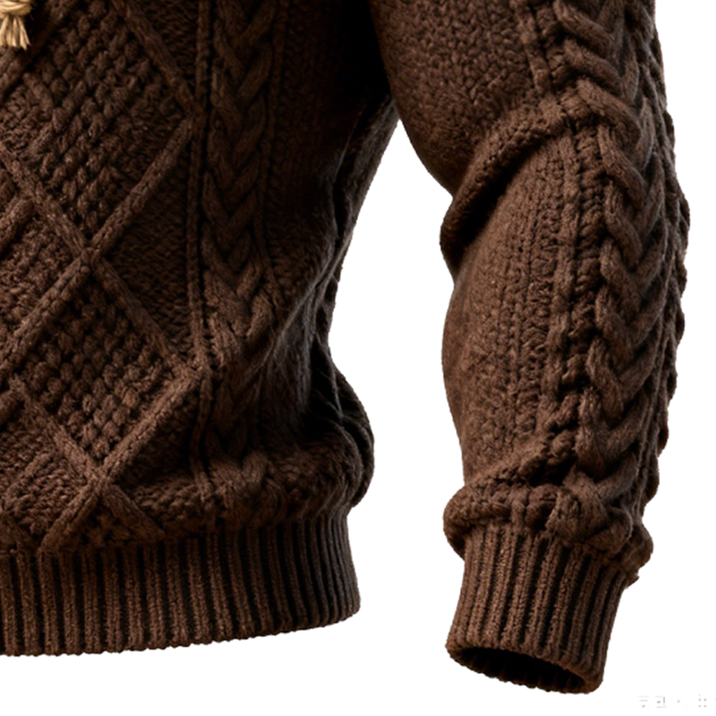 Men's Cable Knit Hooded Sweater Brown-Unitsen