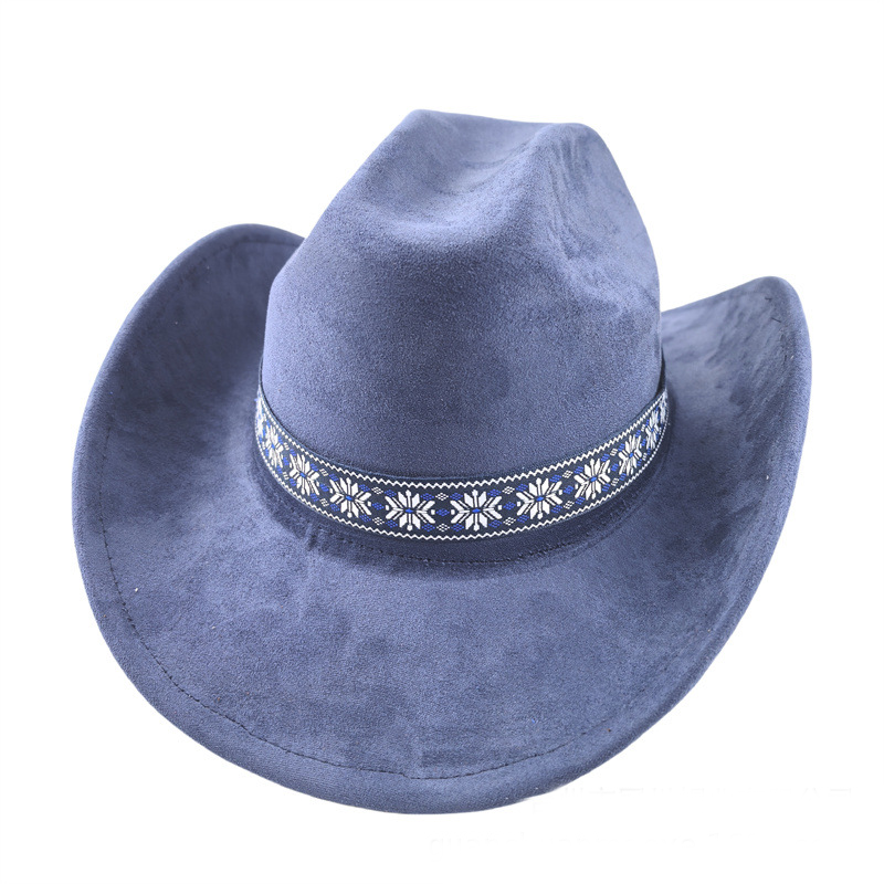 Suede Stylish Western Cowboy Hat With Embroidered Band-Unitsen