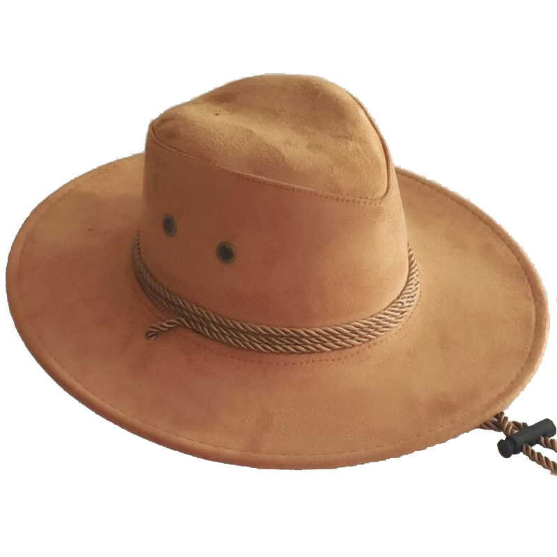 Men's Wide Brim Suede Western Rope Rider Cowboy Hat-Unitsen