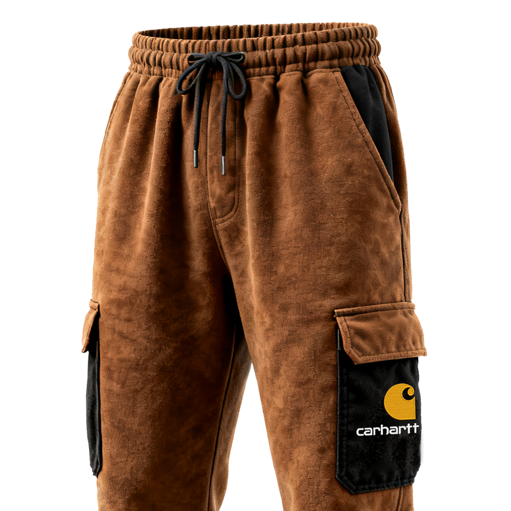 Men's Vintage Terry Brown And Black Cargo Sweatpants-Unitsen