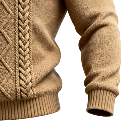 Men's Western Cozy Camel Cable Knit Hoodie-Unitsen