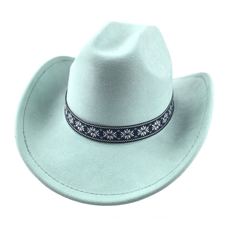 Suede Stylish Western Cowboy Hat With Embroidered Band-Unitsen