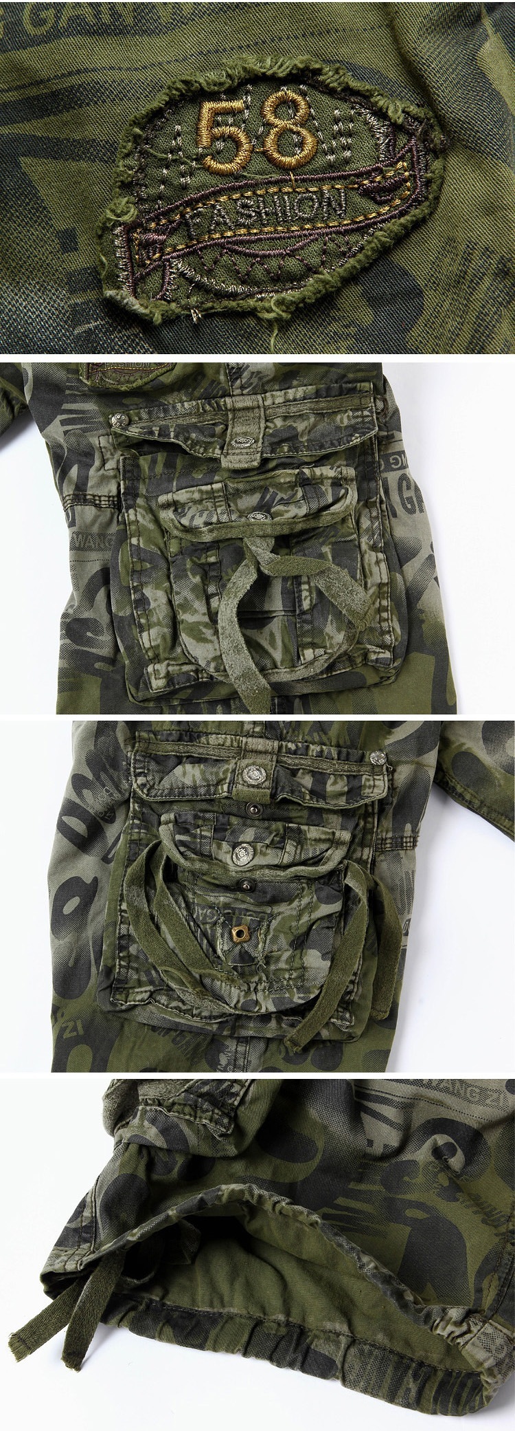 Men's Multi Pocket Distressed Washed Vintage Camo Cargo Pants-Unitsen