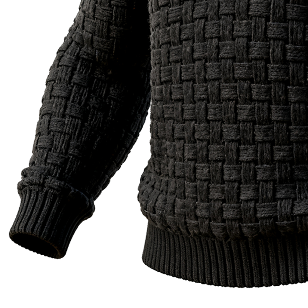 Men's Classic Basketweave Knitted Sweater With Button Closure Black-Unitsen