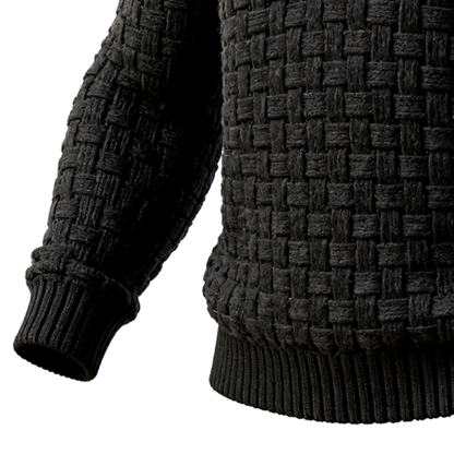 Men's Classic Basketweave Knitted Sweater With Button Closure Black-Unitsen