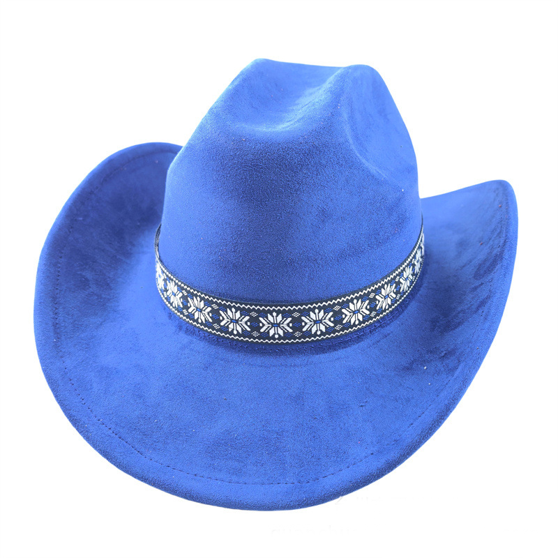 Suede Stylish Western Cowboy Hat With Embroidered Band-Unitsen