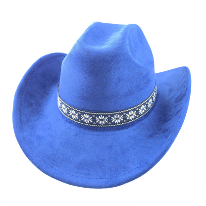 Suede Stylish Western Cowboy Hat With Embroidered Band-Unitsen