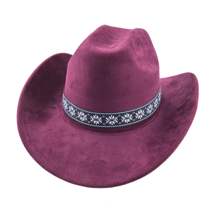 Suede Stylish Western Cowboy Hat With Embroidered Band-Unitsen