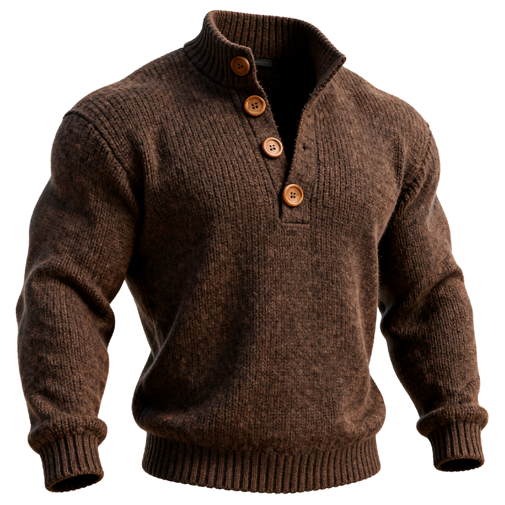 Men's Vintage Stockinette Knitted Button-Up Sweater-Unitsen