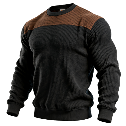 Men's Black And Brown Ribbed Crew Neck Sweatshirt-Unitsen