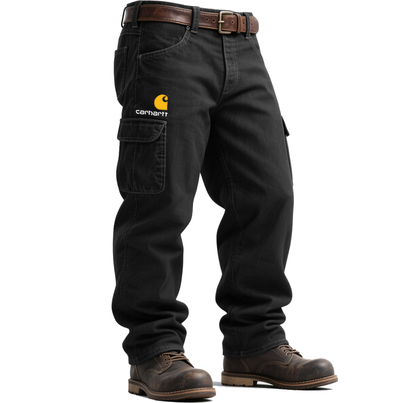 Men's Vintage Western Multiple Pockets Cargo Pants Black Navy Blue-Unitsen