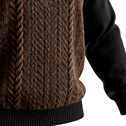 Men's Zipper Closure Cable Knit Sweater With Black Sleeves-Unitsen