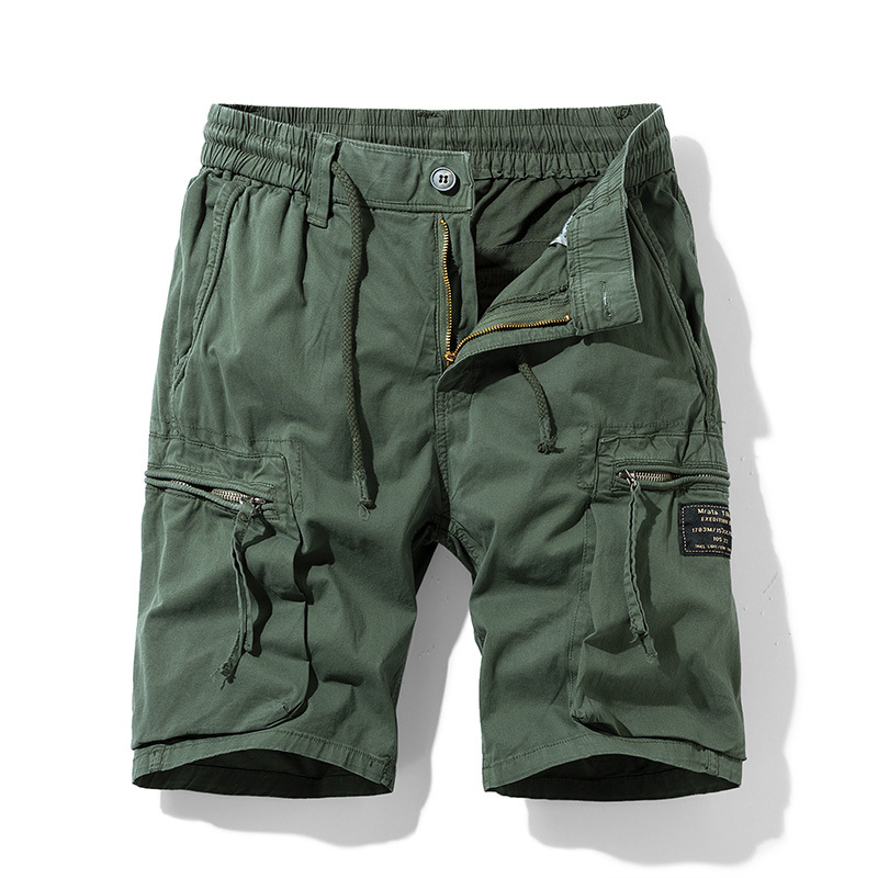 Men's Elastic Waist Drawstring Pocket Micro-Stretch Cotton Sports Cargo Shorts-Unitsen