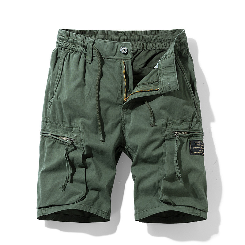 Men's Elastic Waist Drawstring Pocket Micro-Stretch Cotton Sports Cargo Shorts-Unitsen
