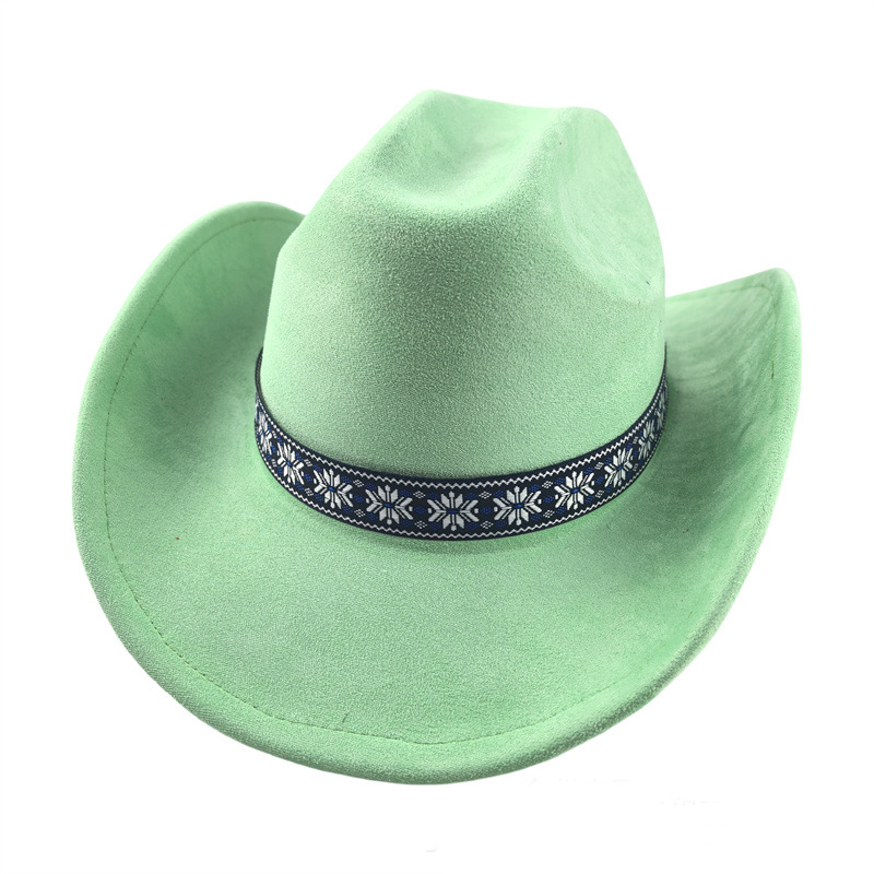 Suede Stylish Western Cowboy Hat With Embroidered Band-Unitsen