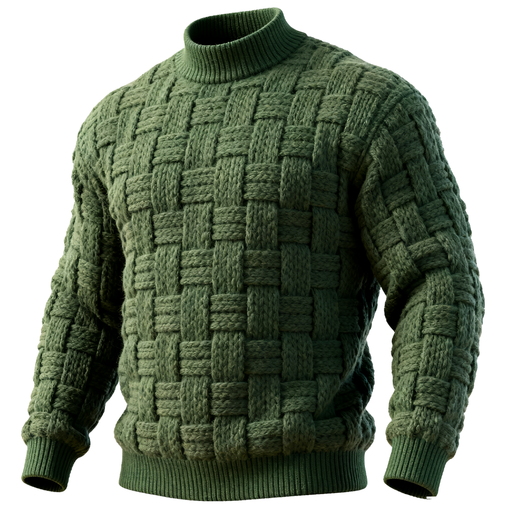 Men's Vintage Basketweave Turtleneck Cable Knit Sweater Green-Unitsen