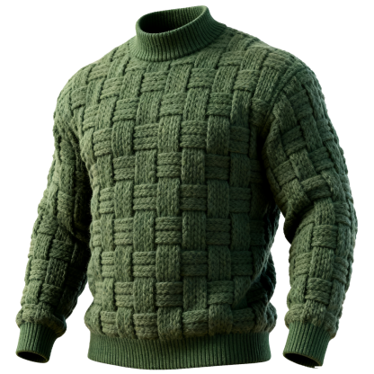 Men's Vintage Basketweave Turtleneck Cable Knit Sweater Green-Unitsen
